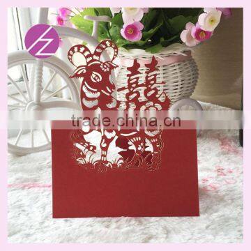 High quality OEM Wedding Table Place Name Cards Wedding Festive Lser Cut Red Sheep Design Table Seating Card for Guests ZK-91