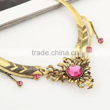 Women Jewelry 18k Gold Plated Pink Crystal Choker Chunky Statement Bib Necklace photo-3