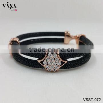 Vivid Orange Stingray Leather Bracelet Exotic Leather Men Jewelry Double Sting Ray Leather Bracelet photo-5