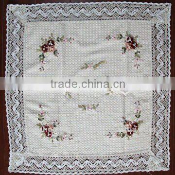 Handmade Ribbon Embroidery & Crochet Lace Tablecloth