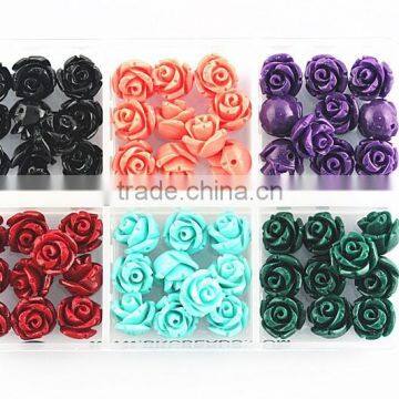 Nice Cool Color Assorted Lot Synthetic Turquoise Carved Rose Howlite Coral Flower Carving Loose Beads Jewelry Making