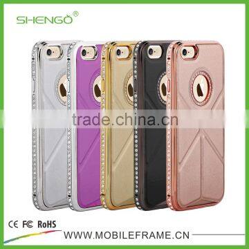 PU Leather and Diamond Metal Stands Function Phone Cases for iPhone 6