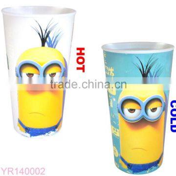 Cold reactive color change plastic cup with customized logo and design