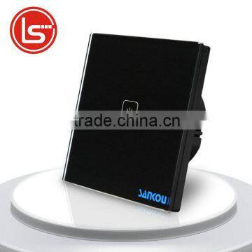2016 Light Lamps Wall Switches Luxury Black Touch Toughened Glass Panel+LED 1Gang1Way AC220V/110V EU Standard
