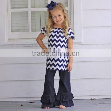 Hot boutique pernickety solikd triple ruffle pants set kids wholesale knit ruffle pants