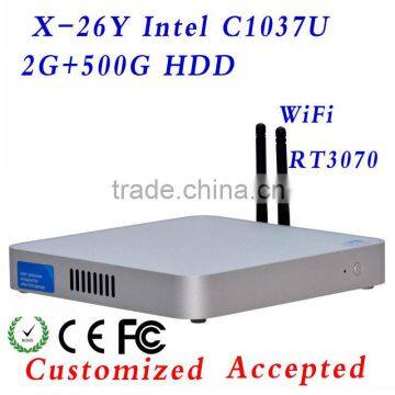 mini pc server with celeron c1037u vga mini pc micro computer x-26y c1037u 2G RAM 500G HDD support VGA/HDMI In Stock !
