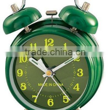 Mechanical double bell alarm clock with windup spring movement