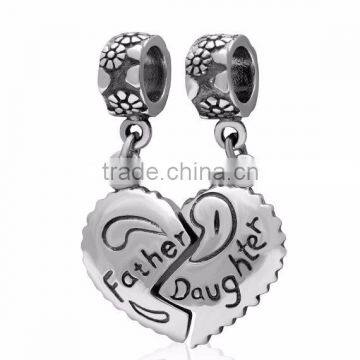 Genuine 925 Sterling Silver "Father Daughter"Dangle Charm Jewelry fit for all European Bracelet Necklace