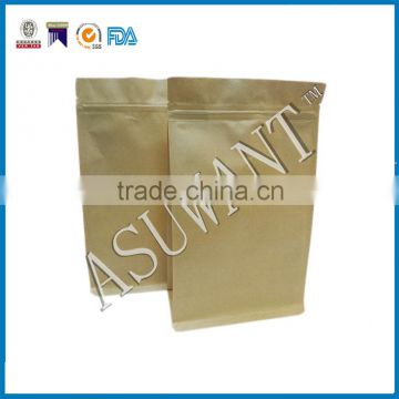 new eight side seal square bottom zip lock paper bag for tea