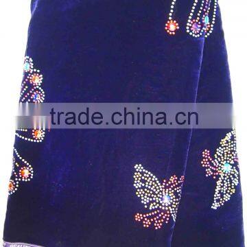 CL4032-purple African fabric with many colorful stone velvet lace