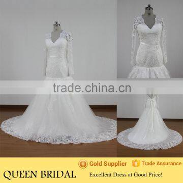 Real Sample Appliqued Lace Long Sleeve Mermaid Islamic Wedding Dress Patterns
