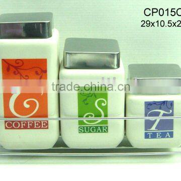 3pcs square ceramic canister white for food (CP015CK)