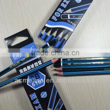 7" standard size hexagonal shape black and blue striped graphite 2B pencil sharpened with dipped end