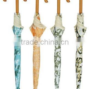 curved wooden handle straight manual open umbrella 190Tpolyester fabric