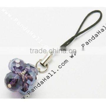 Glass Beads Mobile Straps, Indigo, Mobile Accessories: about 73mm long; Glass Beads: about 8-10mm (J-JM00005-09)