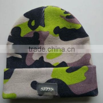 Top Selling Custom Camouflage Knitted Beanie, Custom Knitted Cuff Camo Led Beanie