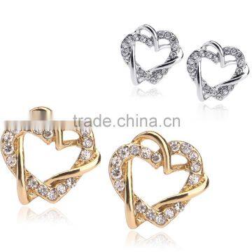 Fashion Jewelry Austrian Crystal 18k Gold White Gold Plated Heart Design Stud Earring For Women