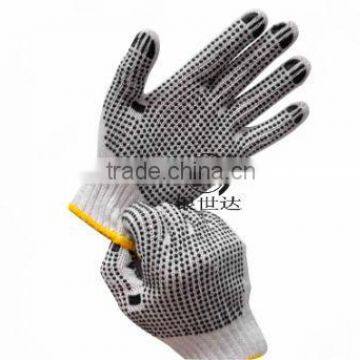 Cotton knitted black PVC double dot gloves