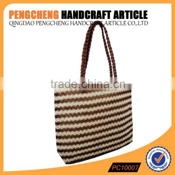 Beach Bag use and paper straw material crochet handbag women stripe shopping bags