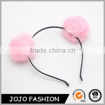 Wholesale metal cute girls wear hair hoop pink pom pom ball plush hair accessories for girls                        
                                                                                Supplier's Choice