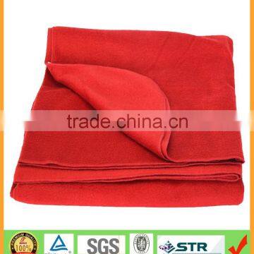 Red plain dyed round corner anti-pilling polar fleece throw for airplane and travel