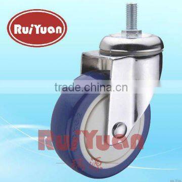 Blue PU chrome plated swivel threaded stem medical equipment caster