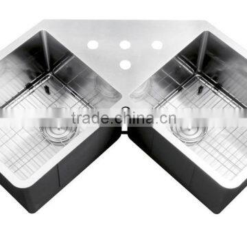 Stainless Steel 304 Double Bowl Kitchen Sink Corner Sink Above Counter photo-2