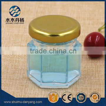 30ML hexagonal food packaging glass jars with golden cap