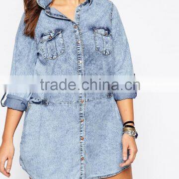 oversized Acid Wash Denim Tunic Dress