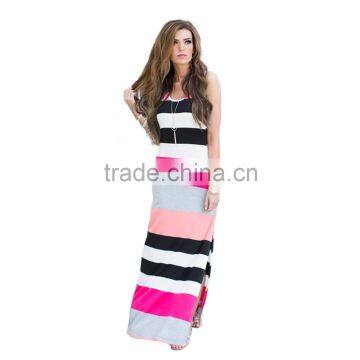 TE3042 New Beach Casual Multicolor Vintage Print A Line Split Maxi Dress