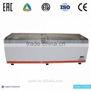 supermarket show case refrigerator chilled commercial refrigerator curved glass door island freezer