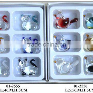 cute glass cat set and bird set ornament