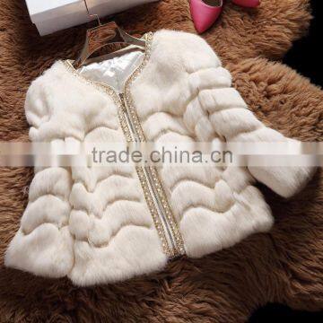 Ladies rabbit fur jackets wave stripes fur jackets decoration fur jacket KZ160056