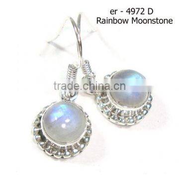 Rainbow moonstone jewelry 925 Sterling silver Earrings Wholesale Single Stone Earrings Designs