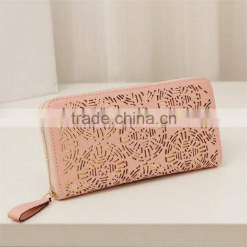 Long Style Western Coin Purse Card Holders Fashion Women Hollow Out Leather Wallet photo-4