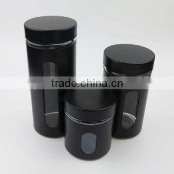Black Colored Iron Covered Glass Storage Jar with Metal Screw Lid