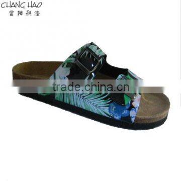 2016 women cork slipper New Design black ground has green printed with hasps cheap simple Fashion Cork Slipper