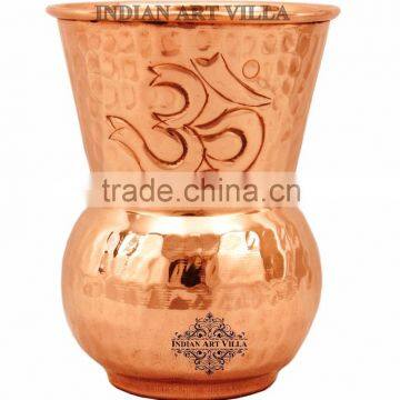 IndianArtVilla Pure Copper Hammered Om Symbol Mathat Glass 375 ML - Poojan Temples Spritual Activities Decorative Gift Item