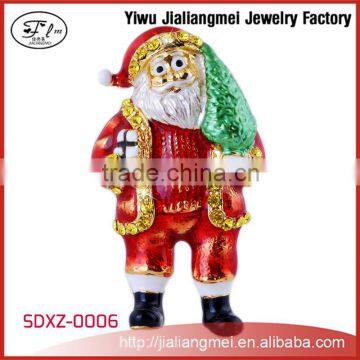 Christmas Brooches Women Rhinestone Gold Red Enamel Santa Claus Brooch