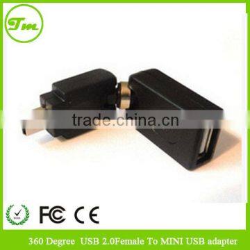 USB2.0 Female Flexible Angled 360 Degree Rotating to Mini USB Adapter