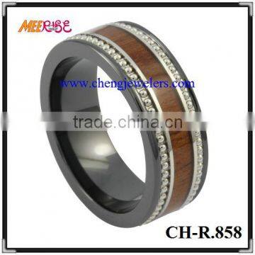 High quality wood inlaid unique ceramic finger ring