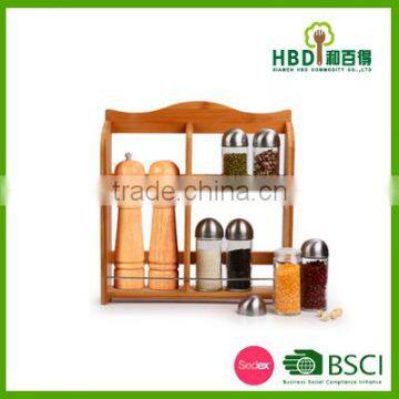 Best selling new item bamboo spice rack with pepper grinder