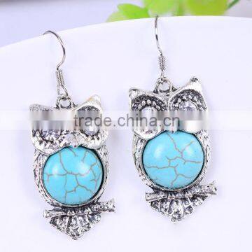 2016 wholesale fashion rhinestone turquoise owl earrings fancy earrings for party girls