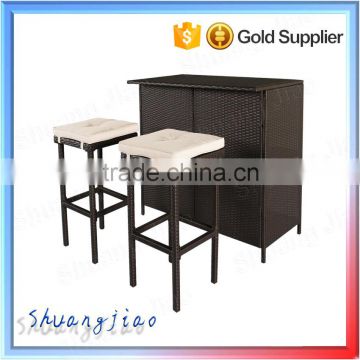 Outdoor 3pcs cheap rattan bar stools metal rattan bar sets