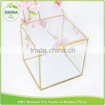 Metal Cube Frame Shadow Counter Display for Cosmetics , Geometric Money Card Holder - Wedding Gift Candle Stand Glass Box photo-6