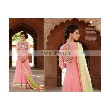 Tiptop Pink Soft Net Designer Anarkali Suit/indian designer anarkali suits