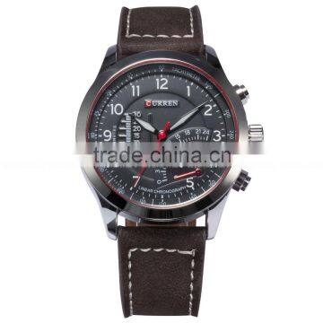 Curren Analog Quartz Military Watch Stainless Steel Case Leather Strap Men Wristwatch