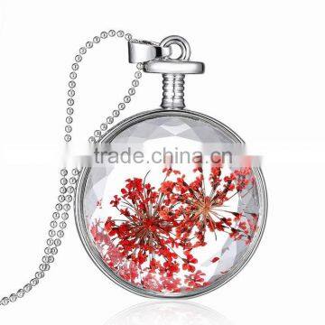 Silver chain beads jewelry glass bottle pendant handmade flower necklace