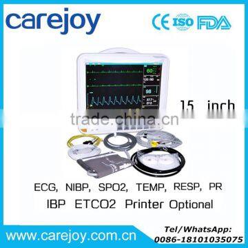 High performance 15 inch Multi Parameter Patient Monitor Dual TEMP IBP ETCO2 Printer Thermal recorder Trolley optional in ICU