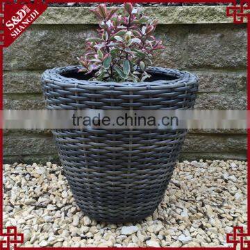 Decoration flower pot waterproof resin wicker woven garden planter